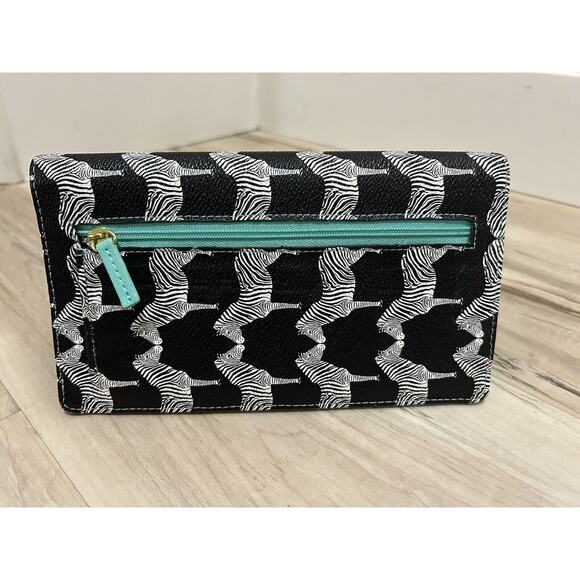 Sheng Tong Zebra Wallet Black/White/Aqua 4.5x8x1 - Picture 2 of 6